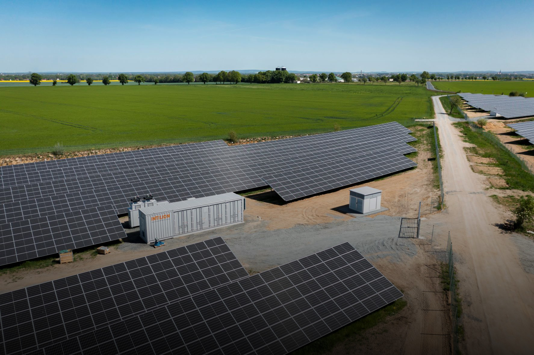 Photo of Qair's first battery storage and solar power plant in Priestwitz, Germany.