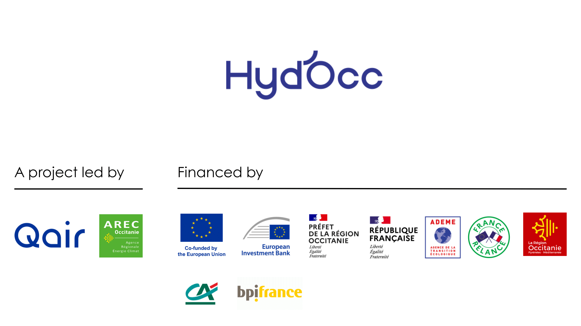 Logos of the leaders and financiers of the Hyd'Occ project