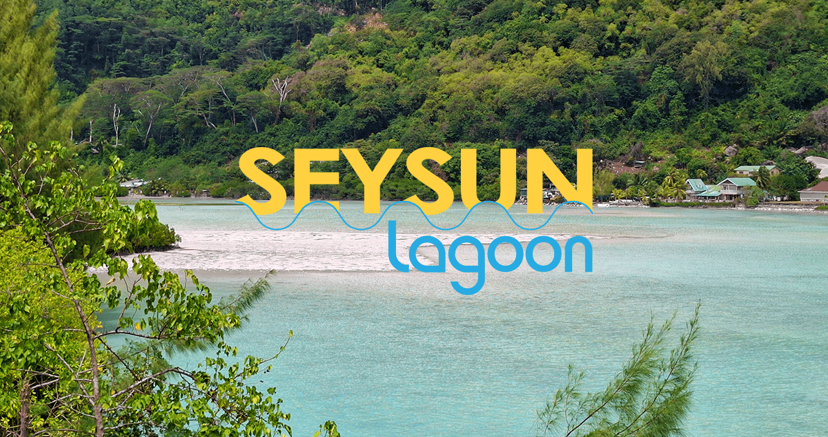 Seysun lagoon logo on a picture of the Providence Lagoon, Mahé Island, Seychelles
